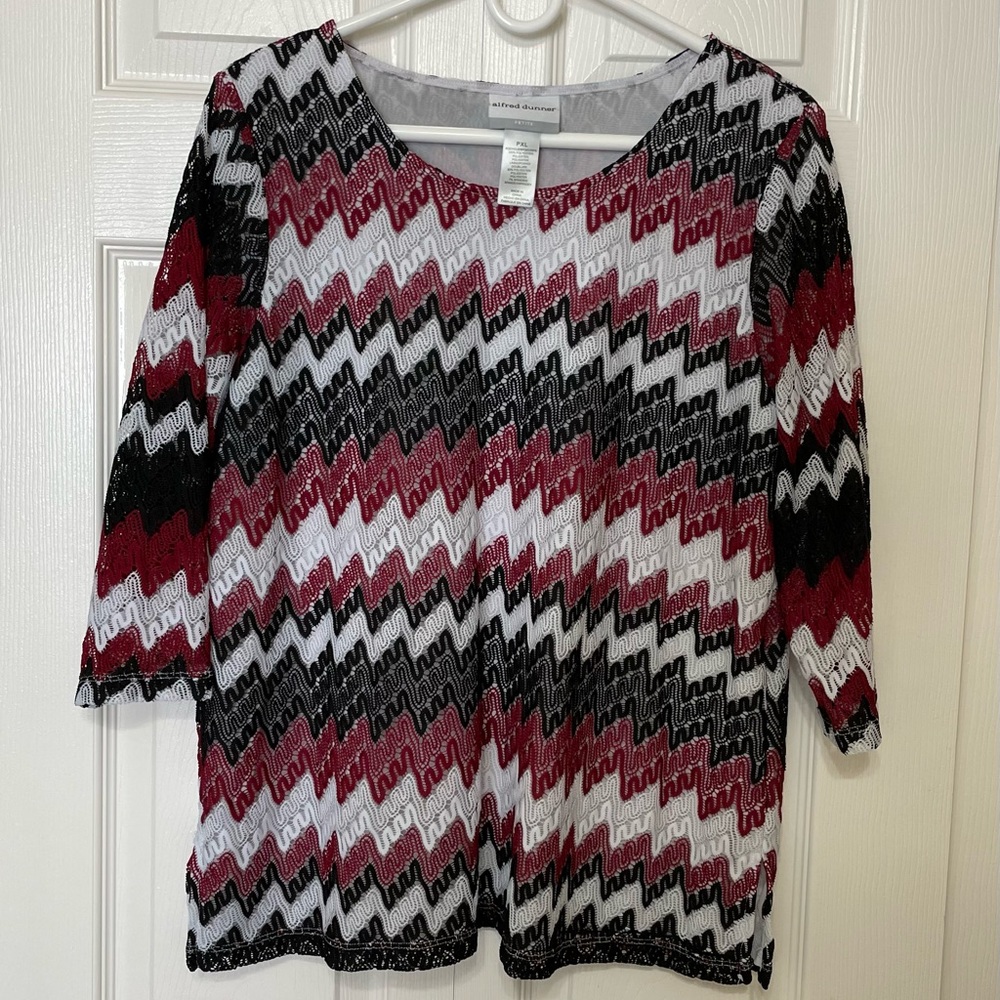 Alfred Dunner Chevron Pattern Blouse - Black, Red, White